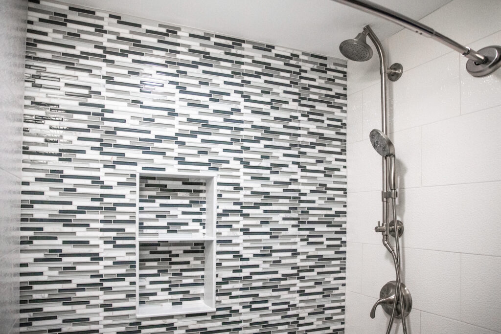 modern shower with custom tile inset