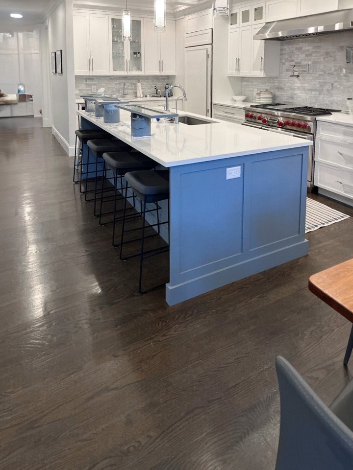 modern kitchen with new hardwood floors
