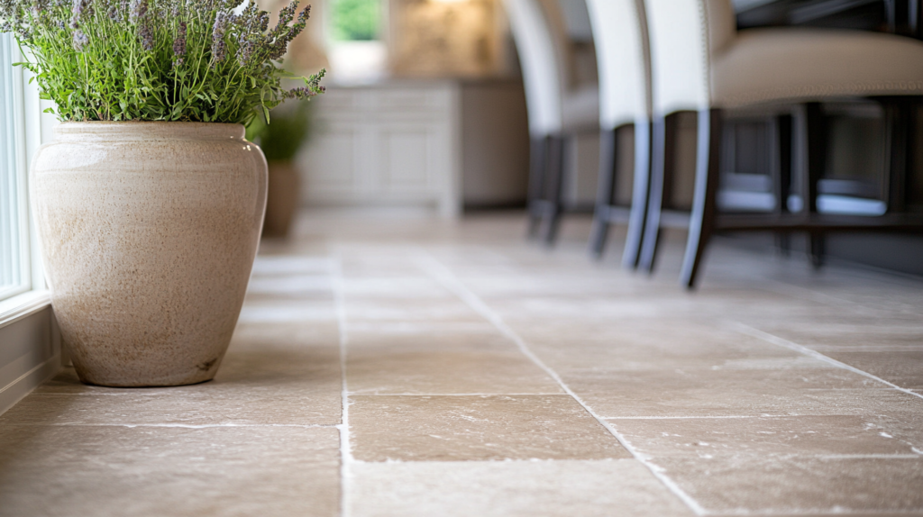 closeup shot of newly installed tile flooring
